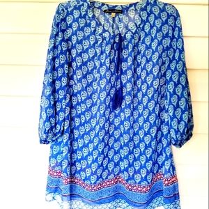 Sheer Blue Boho Blouse or Coverup with Paisley Details 1X